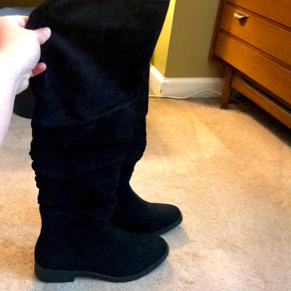 NEVER WORN! Black velvet suede high boots